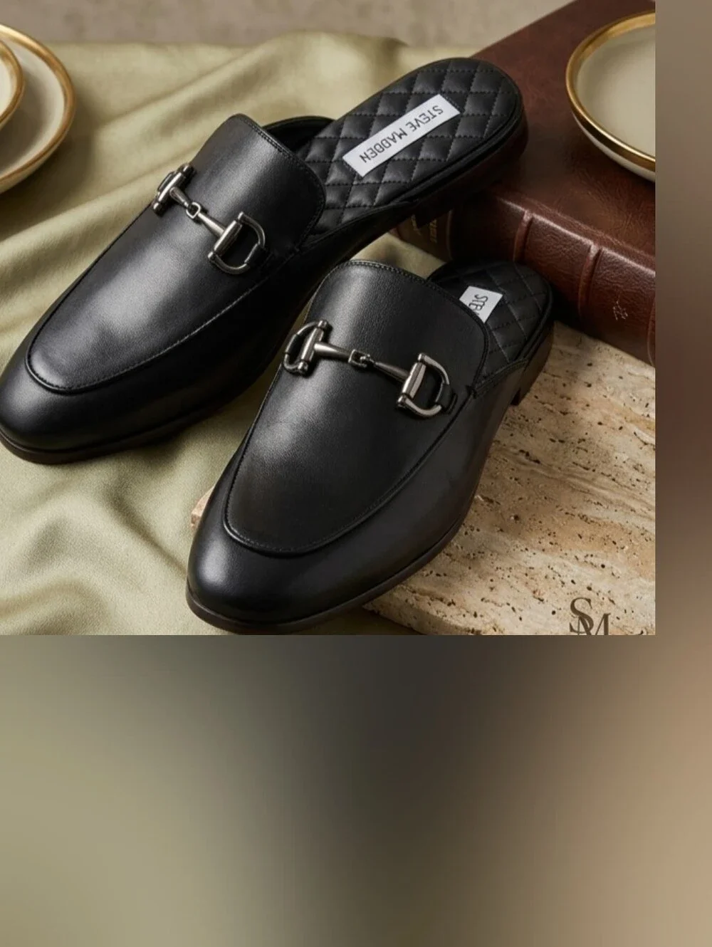 Steve Madden Men's Leather Black Dazling Comfortable Slip-on Mules Size 8.5